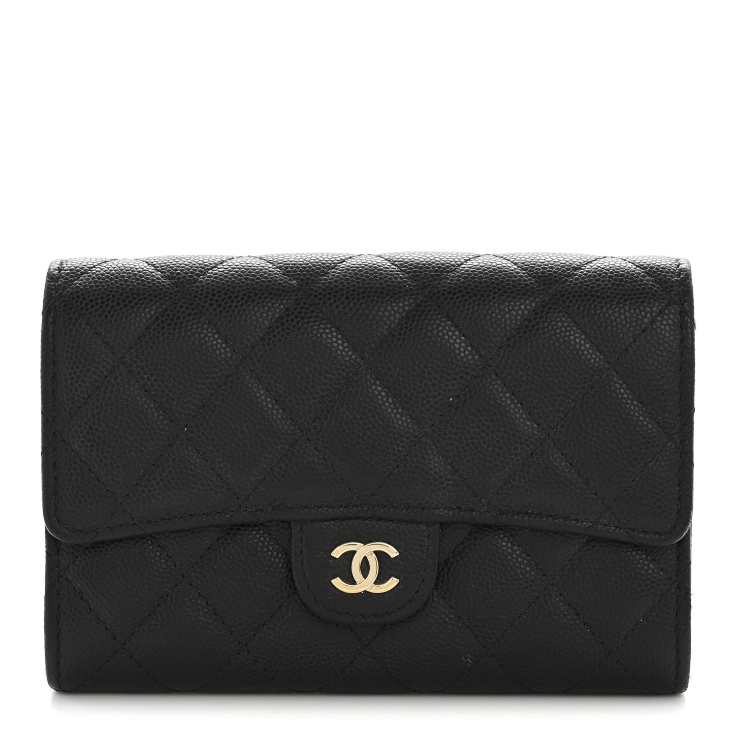 Caviar Quilted Medium Flap Wallet Black