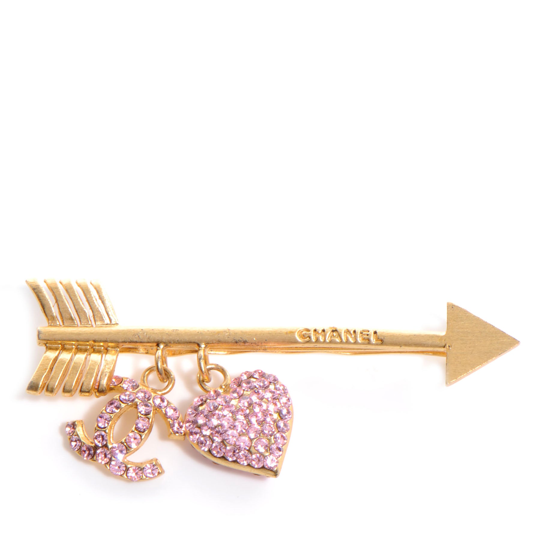 Chanel Crystal CC Heart Hair Pin Clip Barrette Gold 1 of 5