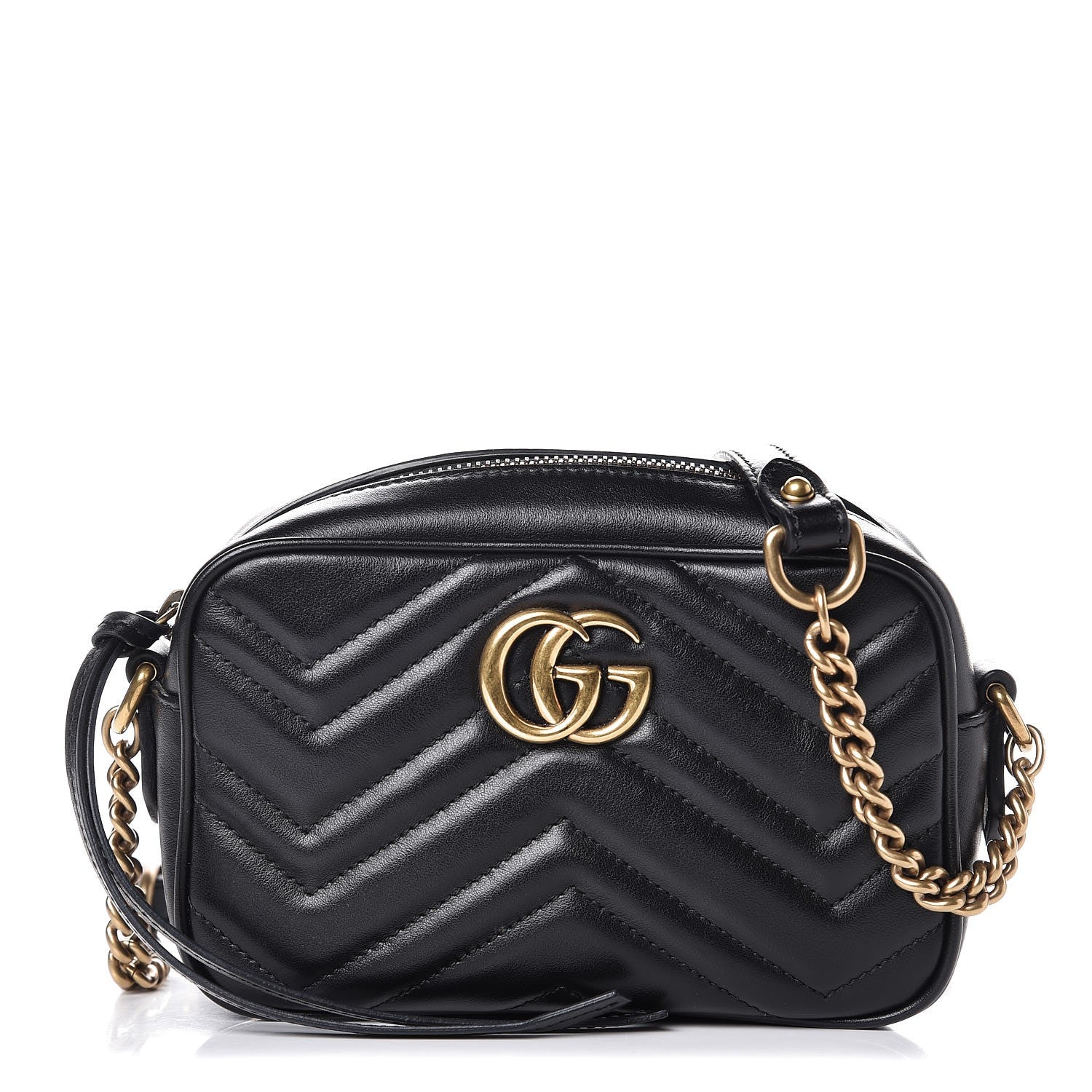 Gucci Calfskin Matelasse Mini GG Marmont Chain Shoulder Bag Black 1 of 8