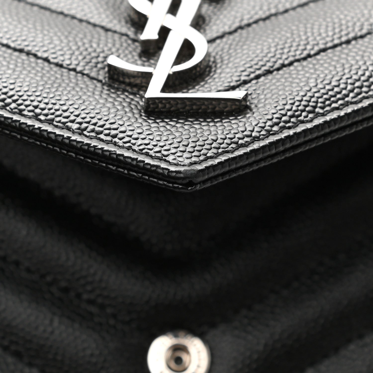 Saint Laurent Grain De Poudre Matelasse Chevron Monogram Envelope Chain Wallet Black 9 of 10
