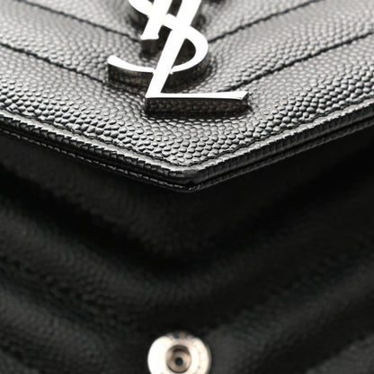 Saint Laurent Grain De Poudre Matelasse Chevron Monogram Envelope Chain Wallet Black 9 of 10