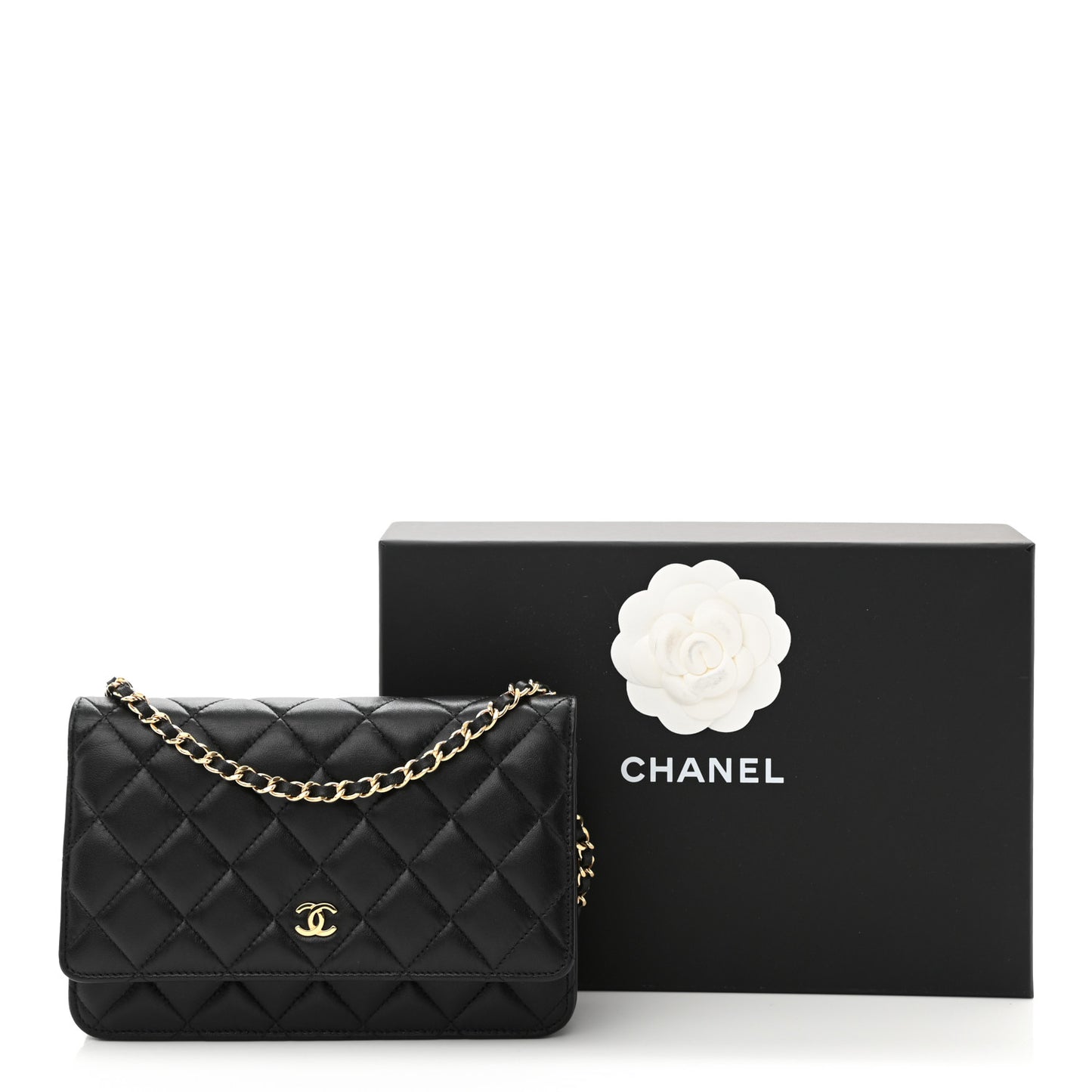 Lambskin Quilted Wallet On Chain WOC Black