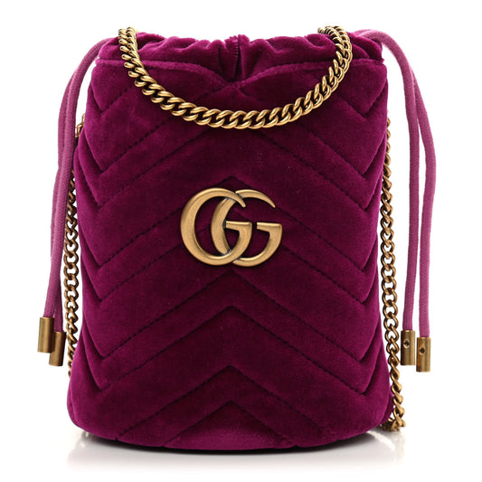Velvet Matelasse Mini GG Marmont 2.0 Bucket Bag Fuchsia Violet Cyclamen