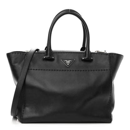 Prada City Calf Small Hand Stitched Galleria Double Zip Tote Black 1 of 11