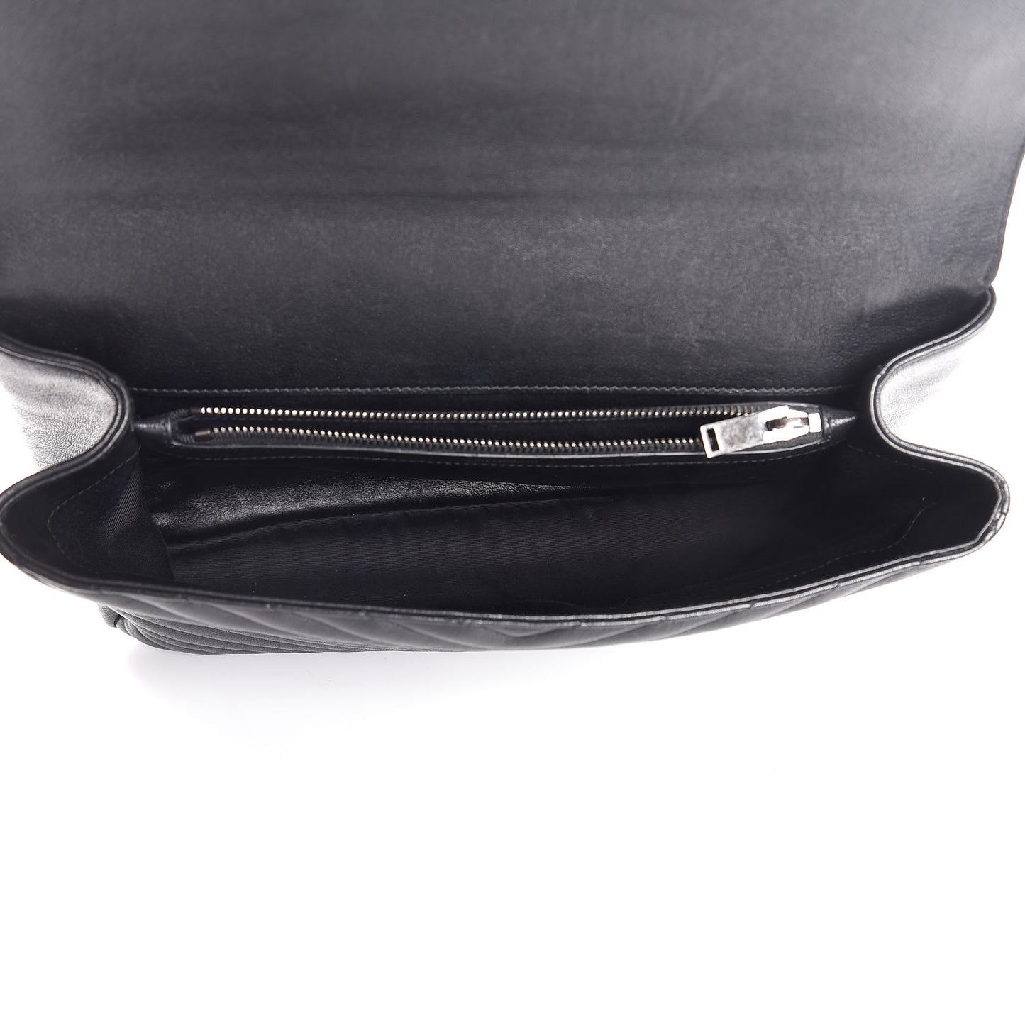 Sheepskin Matelasse Chevron Monogram Large College Satchel Black