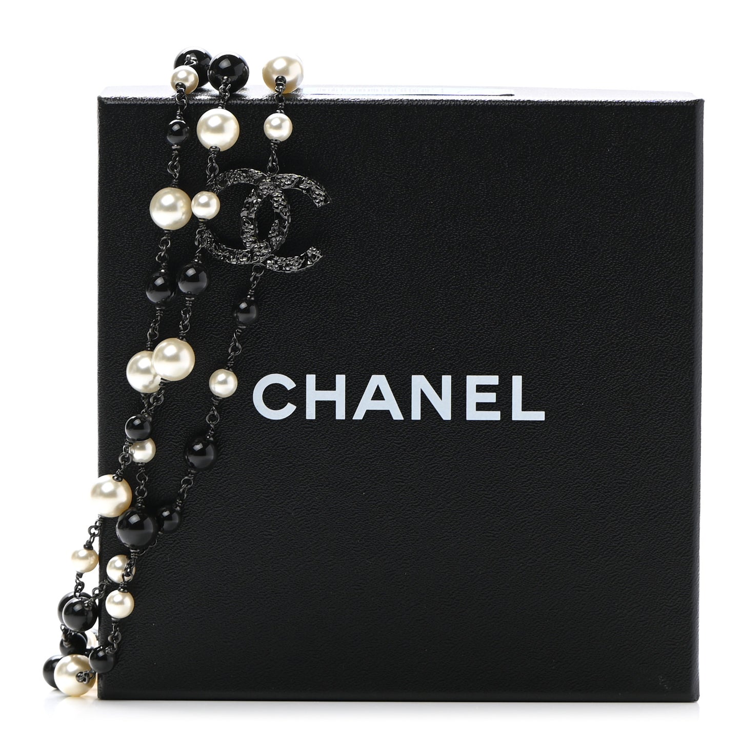 Pearl Bead CC Long Necklace Ruthenium Black