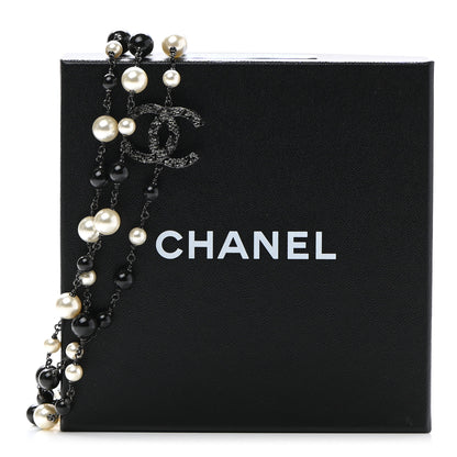 Chanel Pearl Bead CC Long Necklace Ruthenium Black 7 of 7