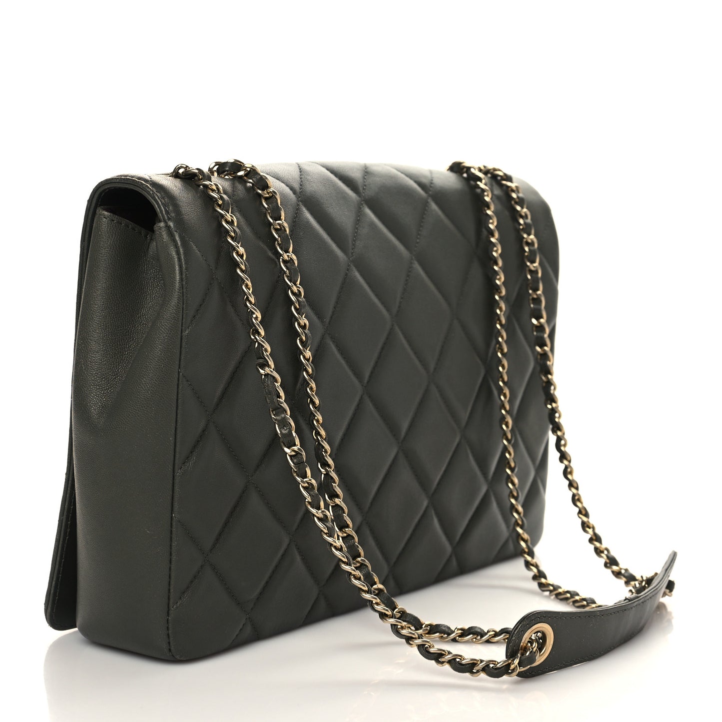 Lambskin Quilted Medium Diamond CC Flap Khaki