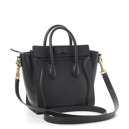 Celine Drummed Calfskin Nano Luggage Liquorice 4 of 9
