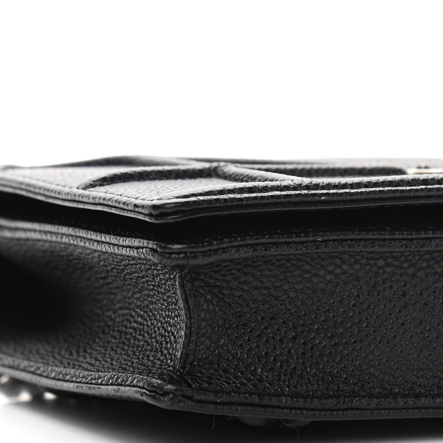 Grained Calfskin Diorama Wallet on Chain Pouch Black
