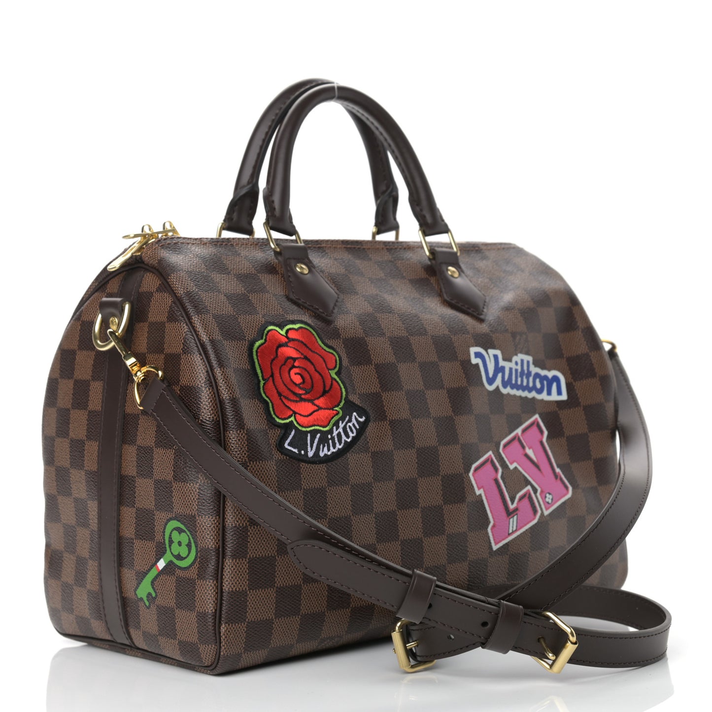 Damier Ebene Patches Speedy Bandouliere 30