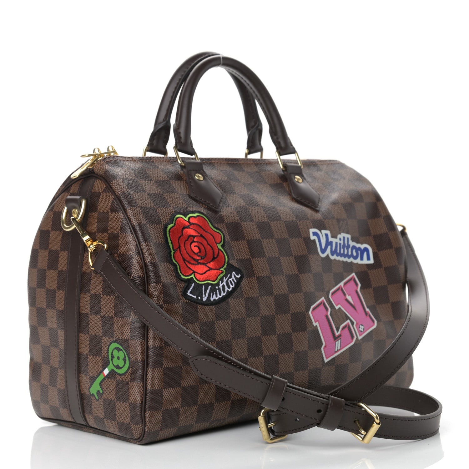 Louis Vuitton Damier Ebene Patches Speedy Bandouliere 30 3 of 8