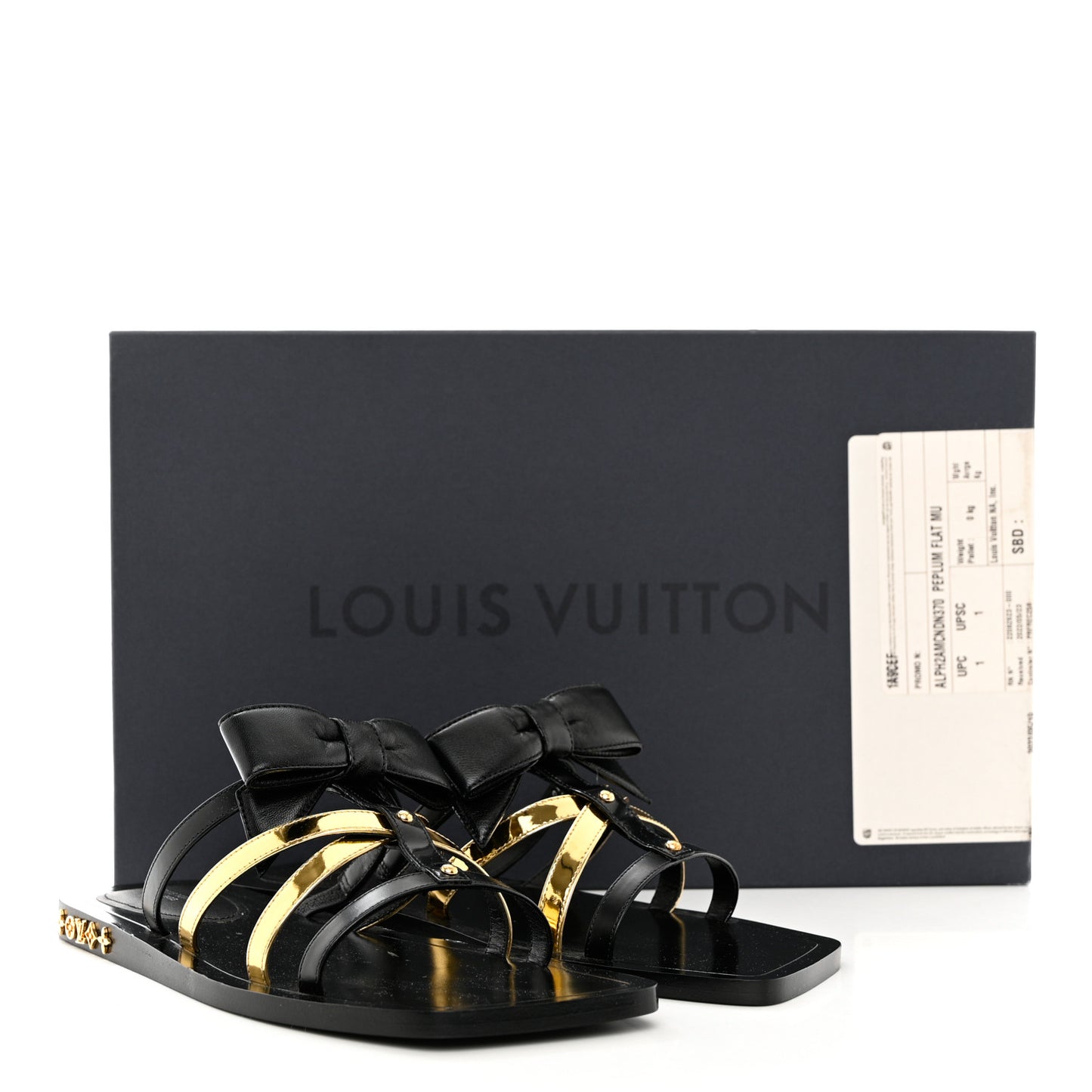 Metallic Calfskin Peplum Flat Sandals 37 Black Gold