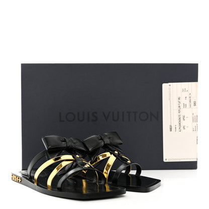 Louis Vuitton Metallic Calfskin Peplum Flat Sandals 37 Black Gold 6 of 6