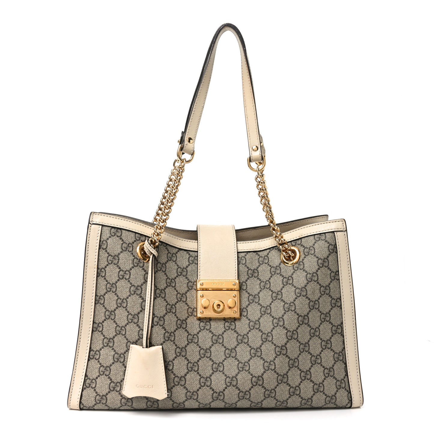 GG Supreme Monogram Medium Padlock Tote White