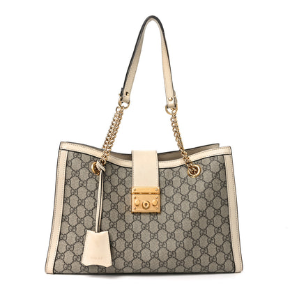 Gucci GG Supreme Monogram Medium Padlock Tote White 1 of 12