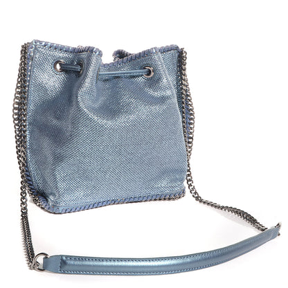 Stella McCartney Raffia Woven Mini Bucket Falabella Bag Metallic Blue 3 of 7
