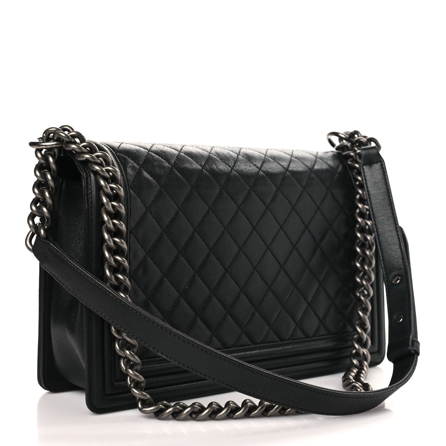 Metallic Calfskin Quilted New Medium Boy Flap Black