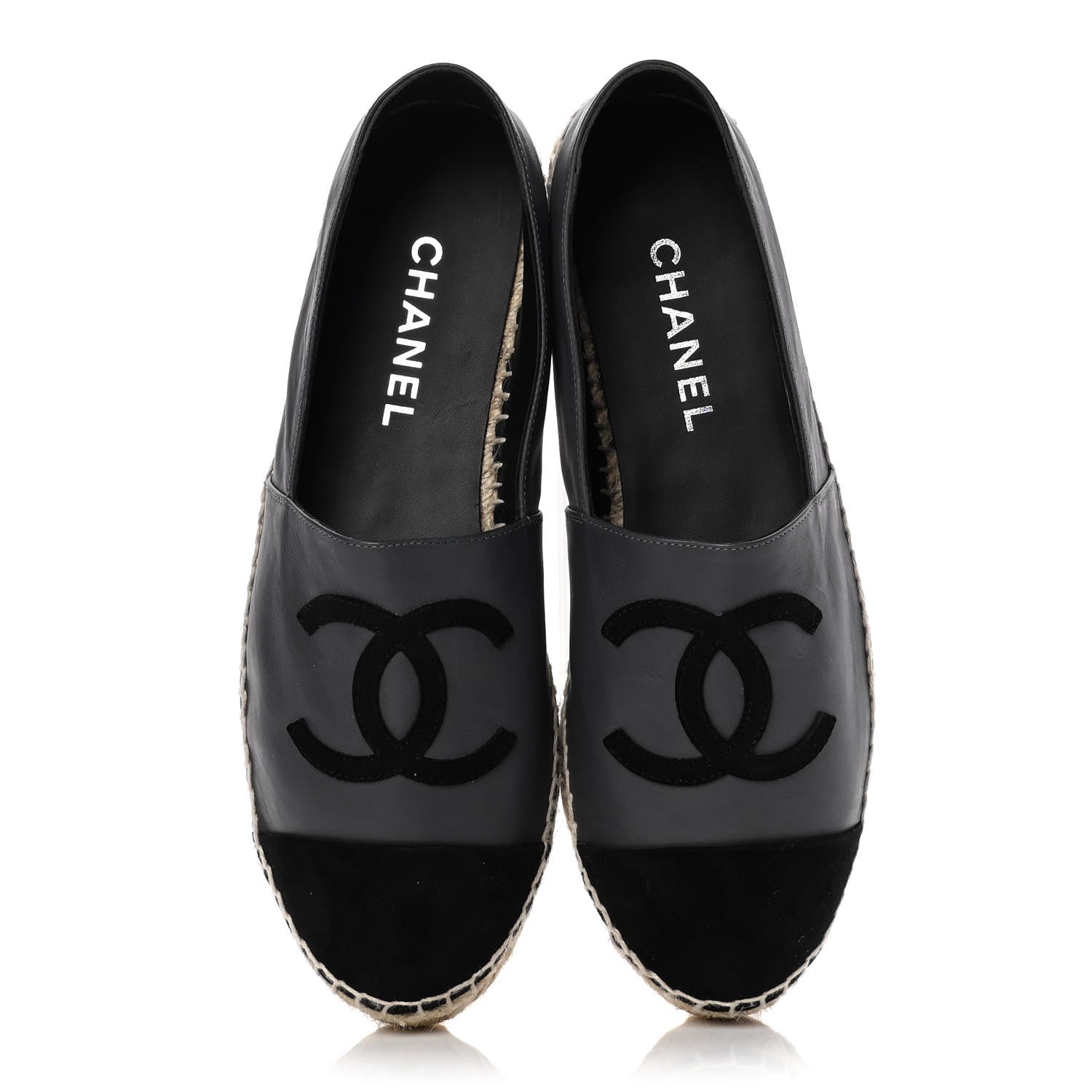 Chanel Calfskin Kid Suede CC Espadrilles 39 Dark Gray Black 5 of 9
