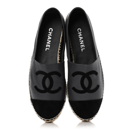 Chanel Calfskin Kid Suede CC Espadrilles 39 Dark Gray Black 5 of 9