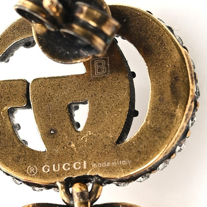 Gucci Metal Crystal Garden Heart Double G Drop Earrings Aged Gold 6 of 6