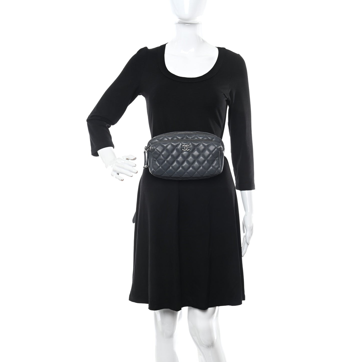 Calfskin Quilted Waist Bag Dark Grey