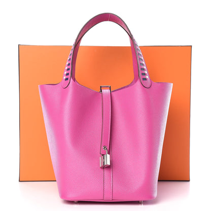 Hermes Epsom Tressage De Cuir Picotin Lock 22 MM Magnolia Bleu Saphir Craie 10 of 10