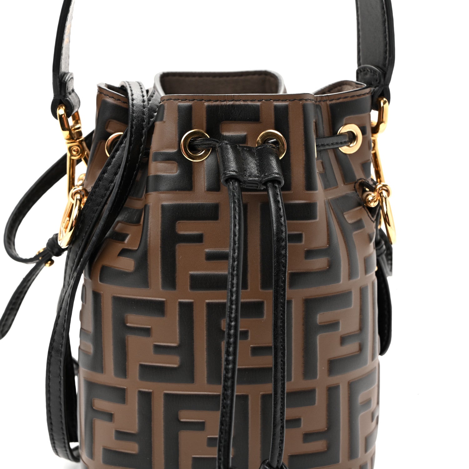 Fendi Vitello Liberty F is Fendi Bi-Color FF 1974 Embossed Mini Mon Tresor Bucket Bag Maya Black 8 of 11