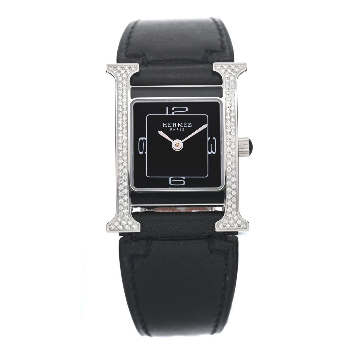 Stainless Steel Barenia Diamond 21mm Heure H Hour Double Jeu Quartz Watch Noir