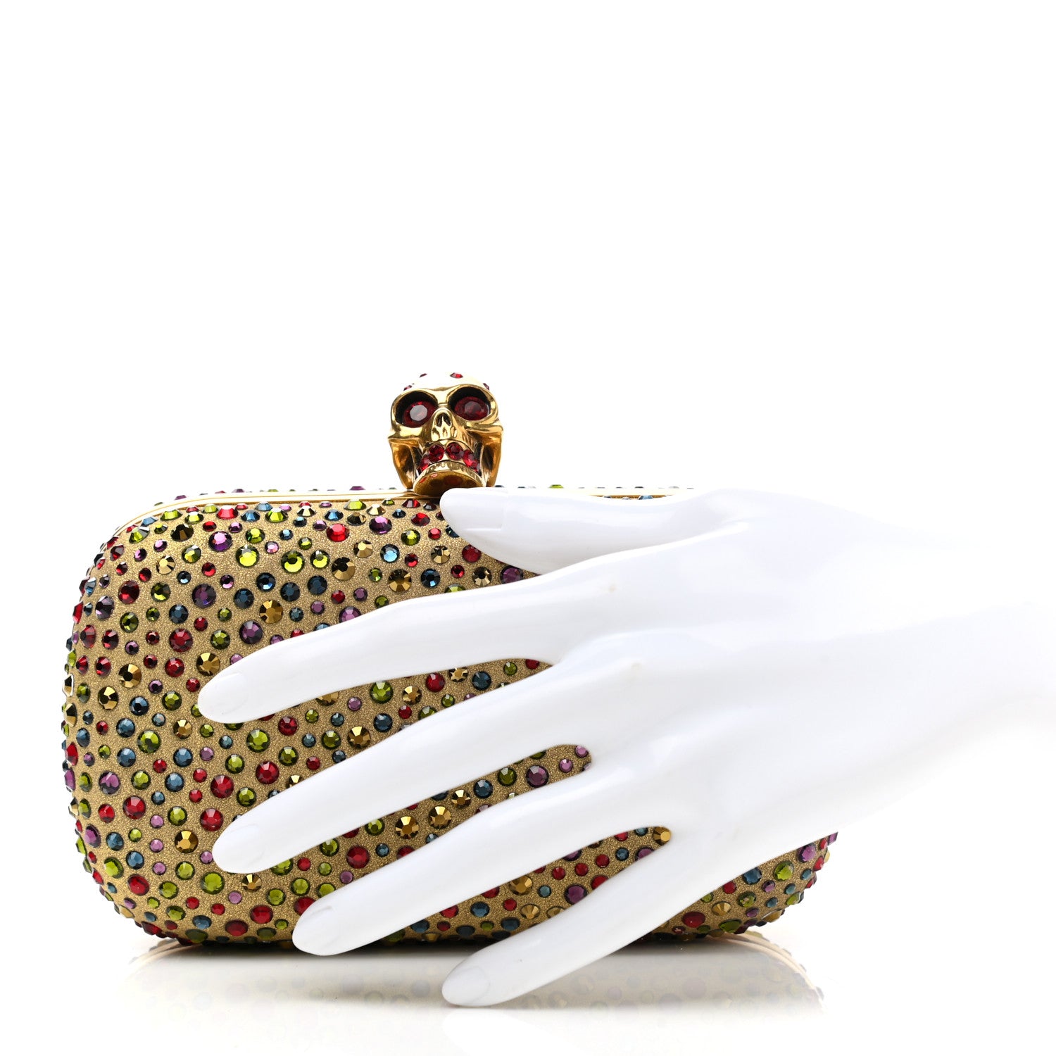 Alexander McQueen Metallic Crystal Skull Box Clutch Gold Multicolor 2 of 7