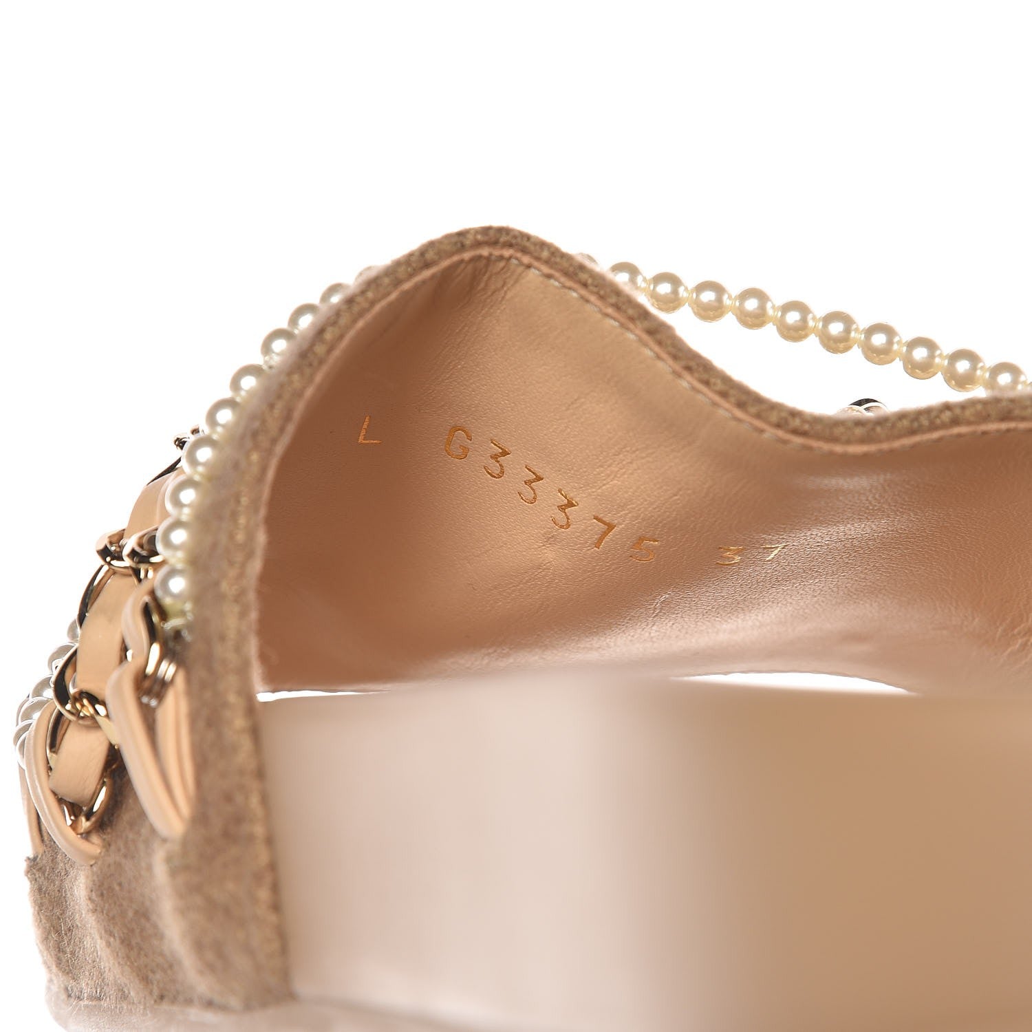 Chanel Felt Pearl Lambskin Chain Flat Sandals 37 Beige 8 of 9