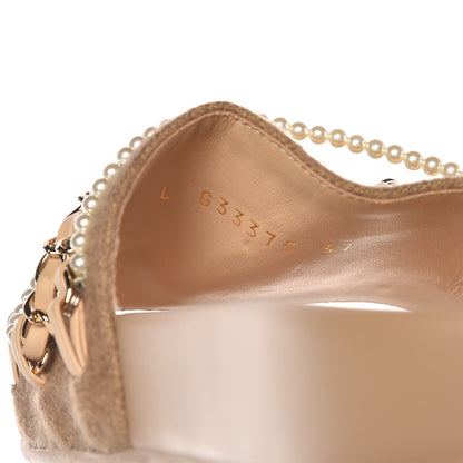 Chanel Felt Pearl Lambskin Chain Flat Sandals 37 Beige 8 of 9