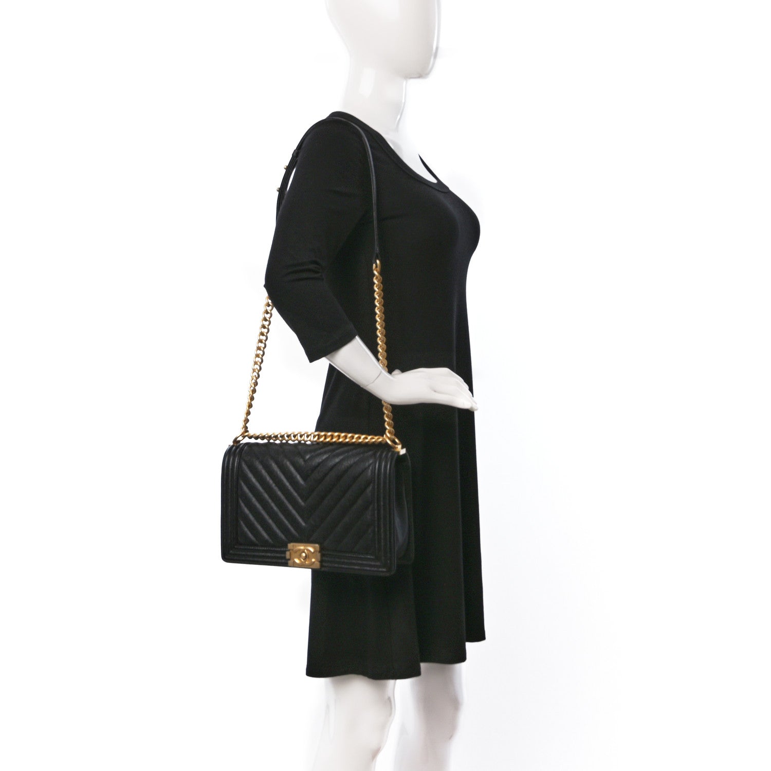 Chanel Caviar Chevron Quilted New Medium Boy Flap Black 2 of 11