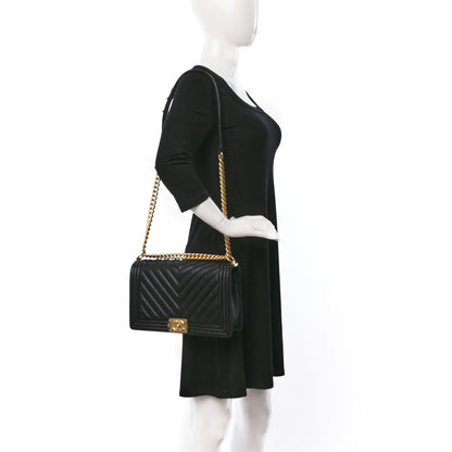 Chanel Caviar Chevron Quilted New Medium Boy Flap Black 2 of 11