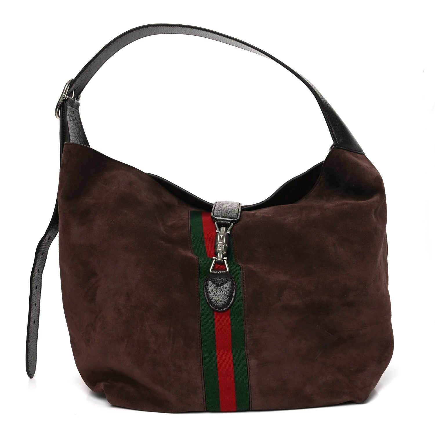 Gucci Suede Textured Dollar Calfskin Web Medium Jackie 1961 Crossbody Bag Brown 1 of 11