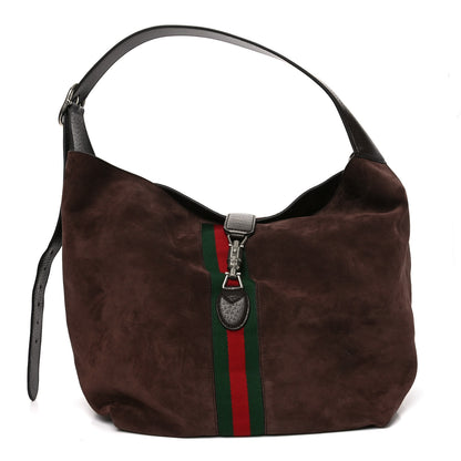 Gucci Suede Textured Dollar Calfskin Web Medium Jackie 1961 Crossbody Bag Brown 1 of 11