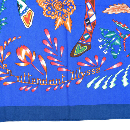 Hermes Cashmere Silk En Attendant Ulysse Shawl 140 Bleu Roy Vert Multicolor 3 of 4