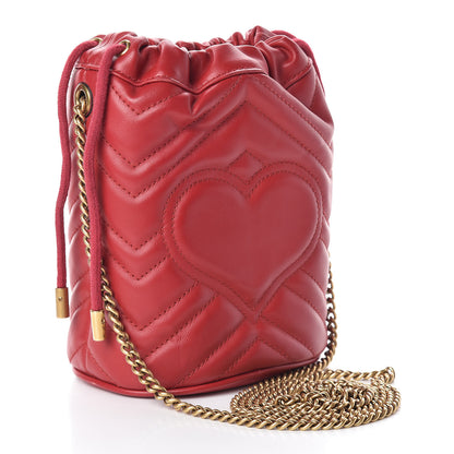 Gucci Calfskin Matelasse Mini GG Marmont 2.0 Bucket Bag Hibiscus Red 3 of 11