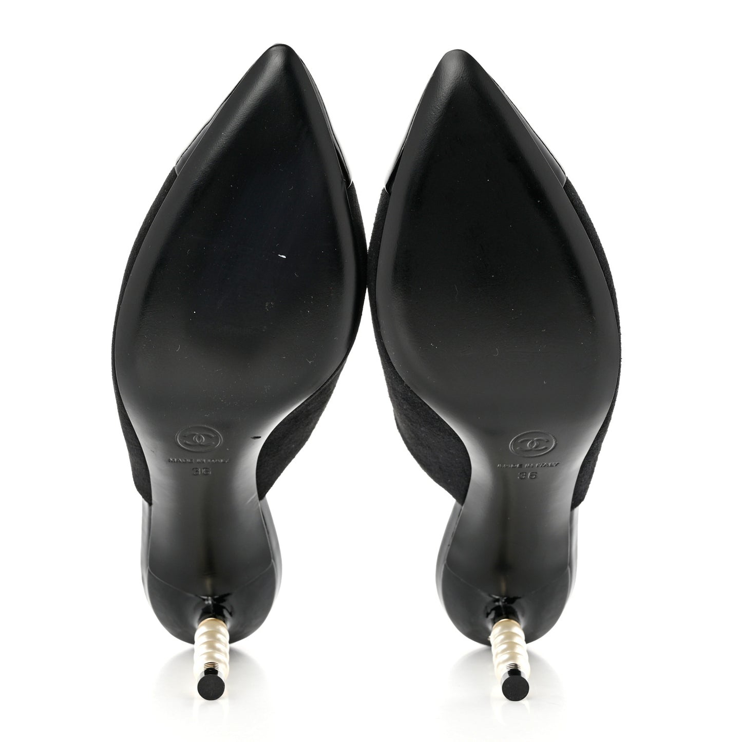 Suede Patent Calfskin Cap Toe Pearl Mule 36 Black