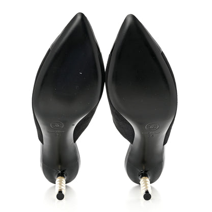 Chanel Suede Patent Calfskin Cap Toe Pearl Mule 36 Black 5 of 10