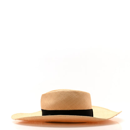Chanel Straw Grosgrain Wide Brim Hat M Beige Black 4 of 8