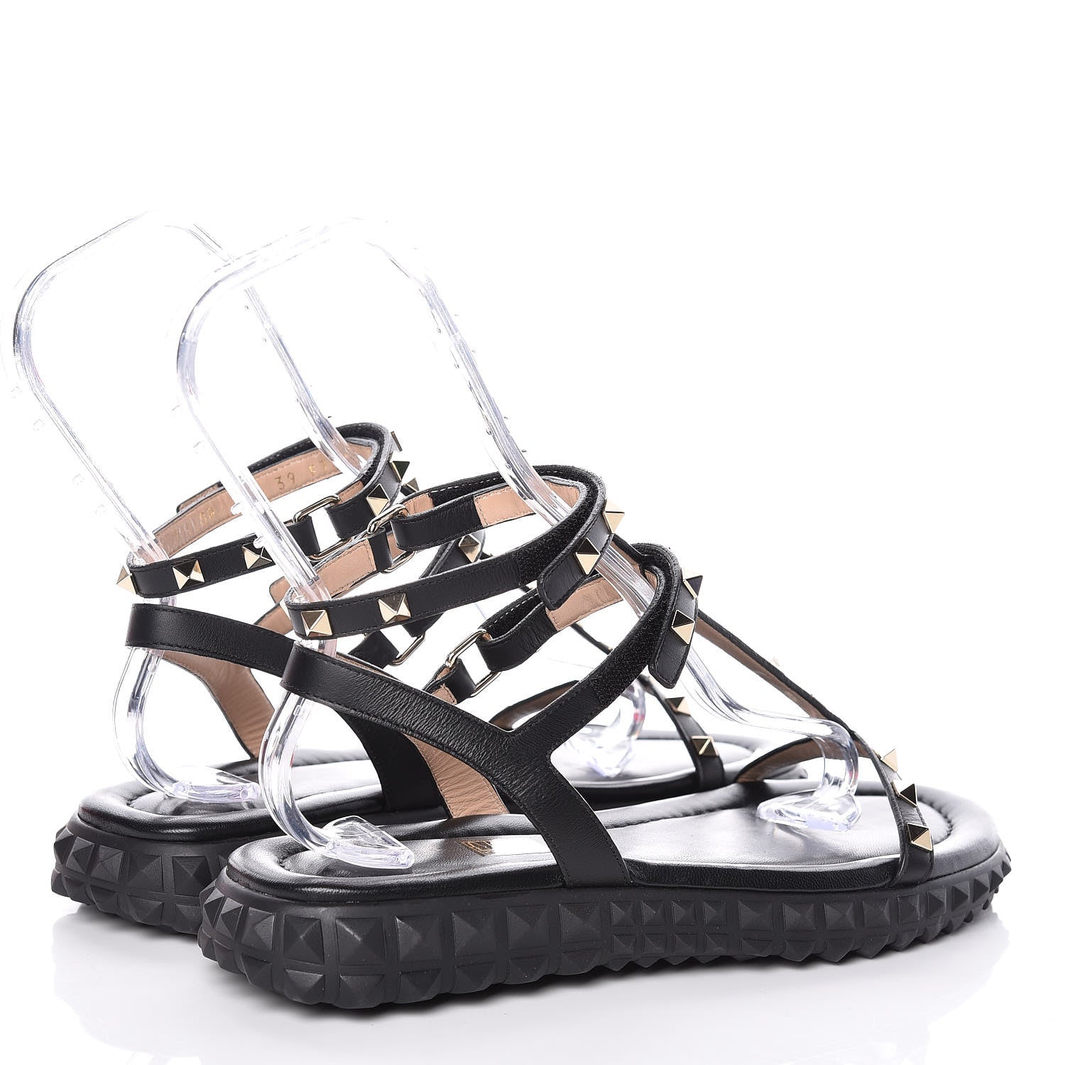 Valentino Garavani Calfskin Rockstud Gladiator Sandals 39 Black 4 of 9