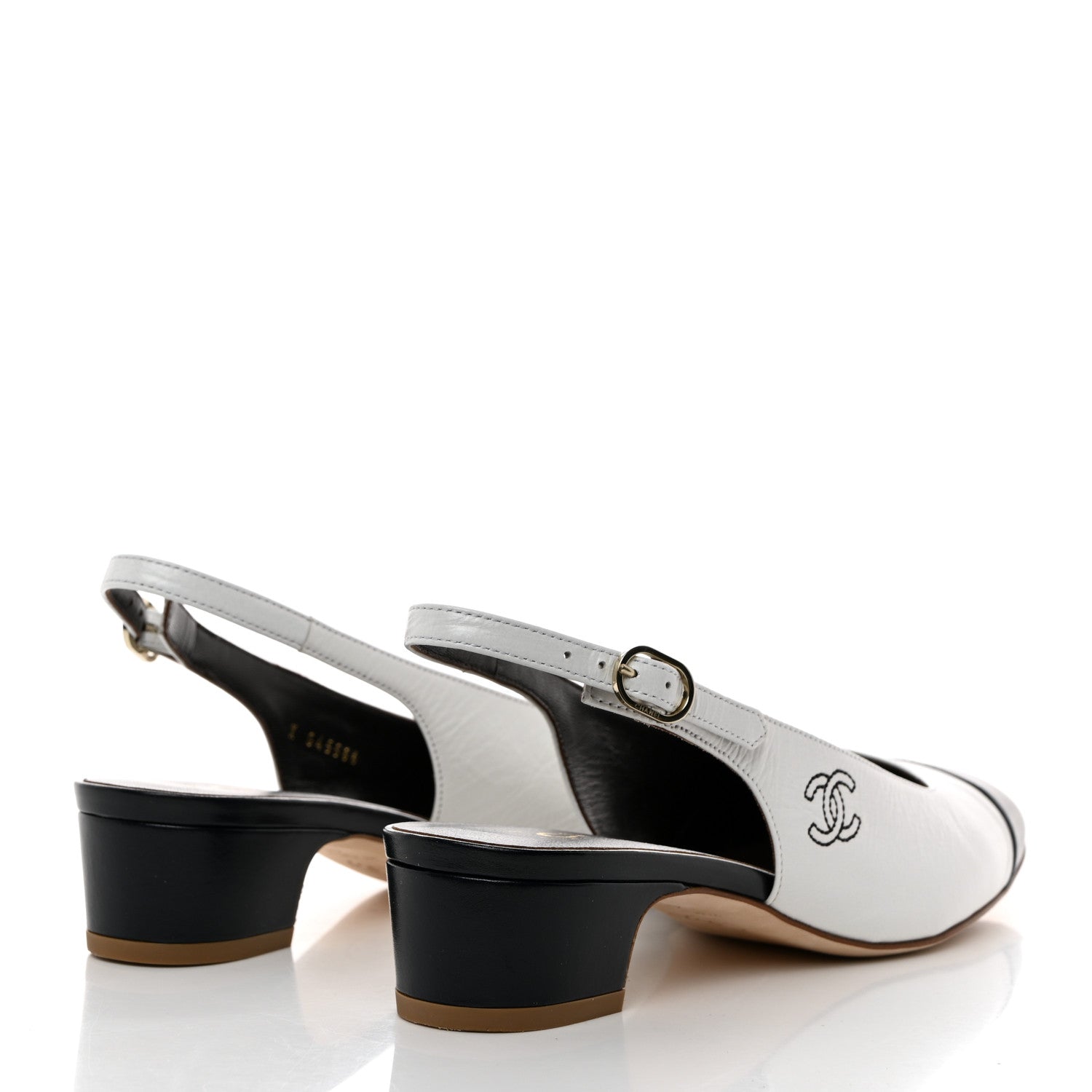 Chanel Calfskin Cap Toe CC Slingback Pumps 40 White Dark Navy 4 of 10