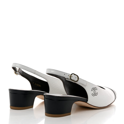 Chanel Calfskin Cap Toe CC Slingback Pumps 40 White Dark Navy 4 of 10