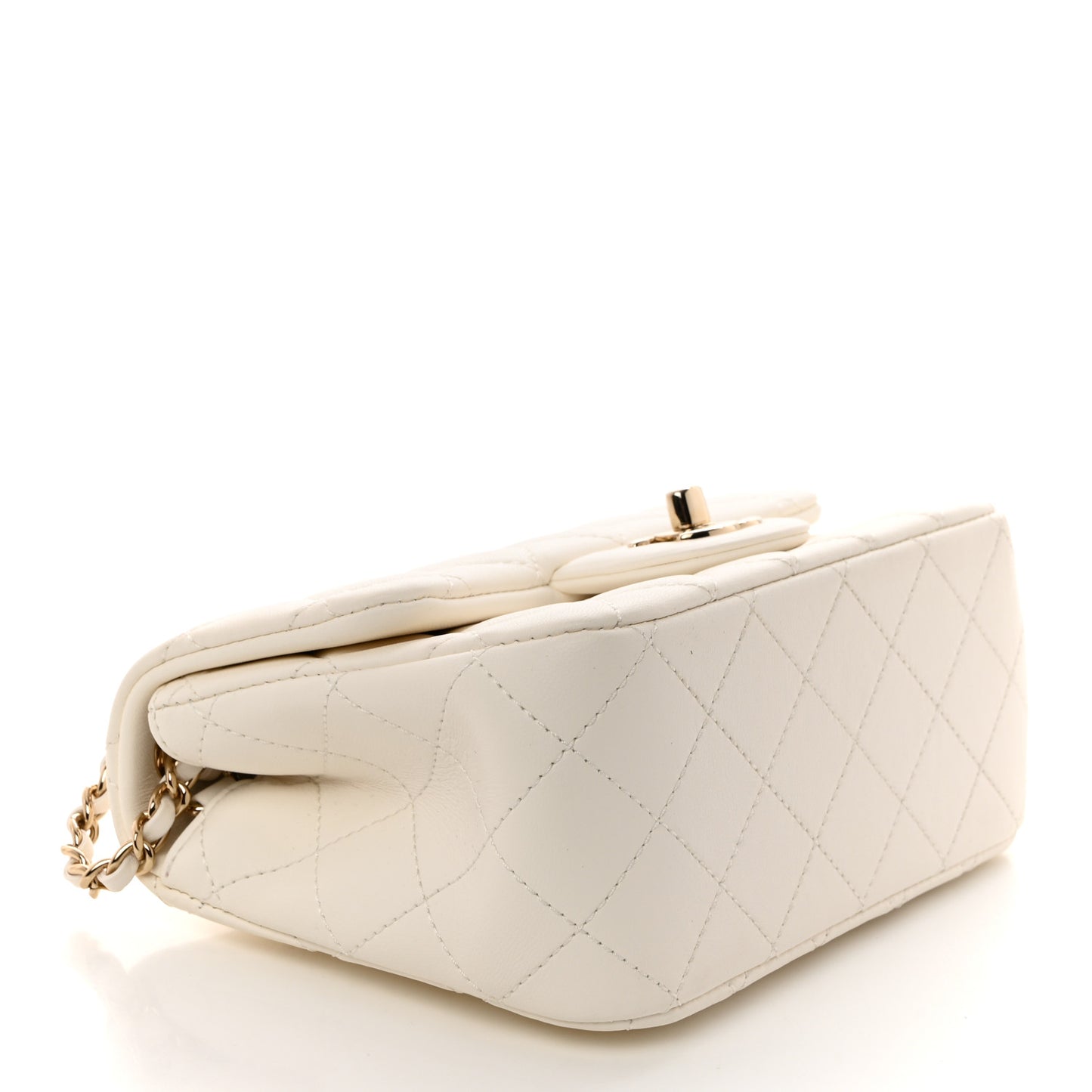 Lambskin Quilted Mini Pearl Crush Flap White