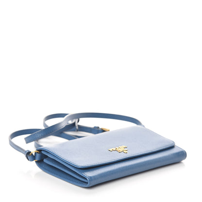 Prada Saffiano Metal Mini Crossbody Wallet Cobalto 3 of 7