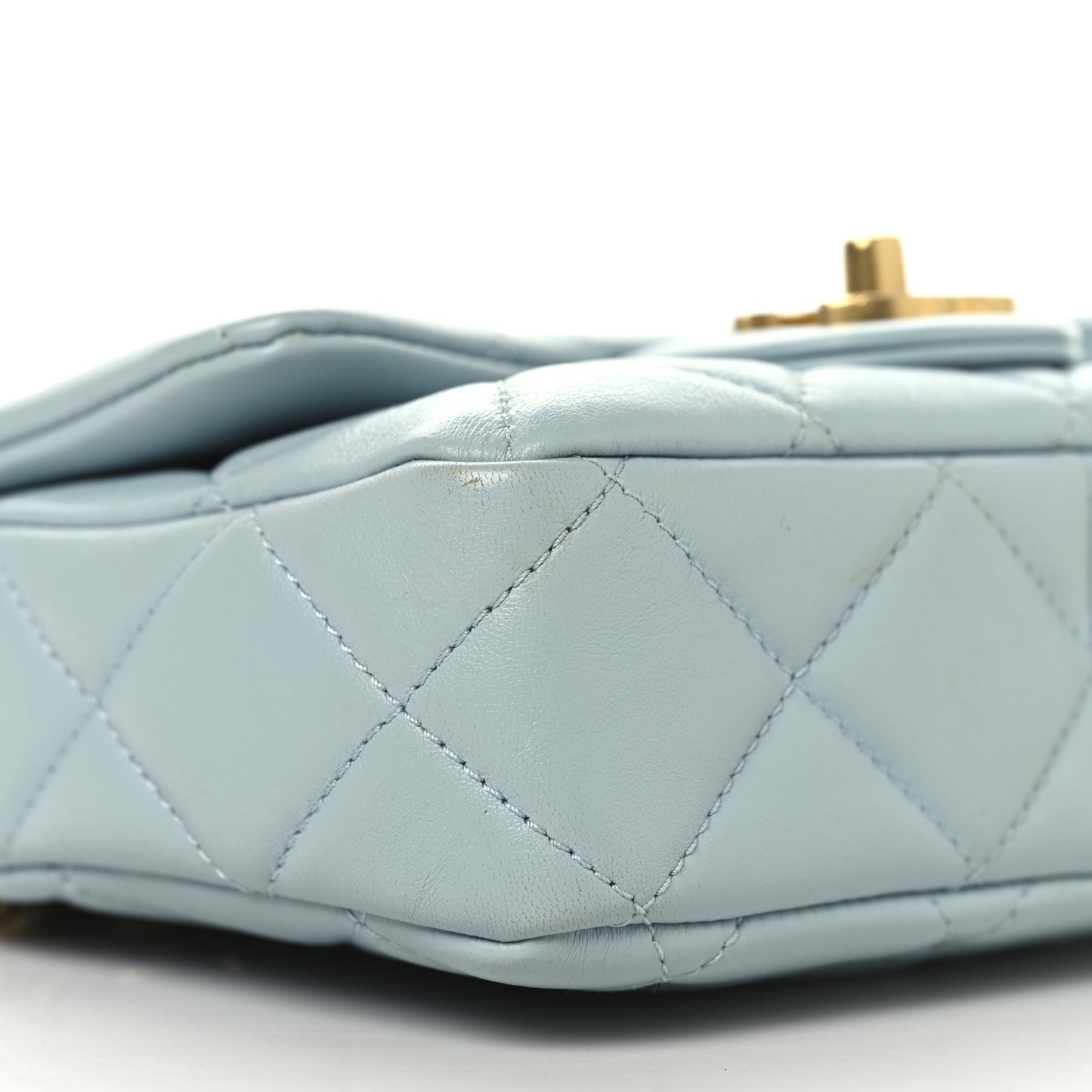 Lambskin Enamel Quilted Mini Pending CC Square Flap Light Blue