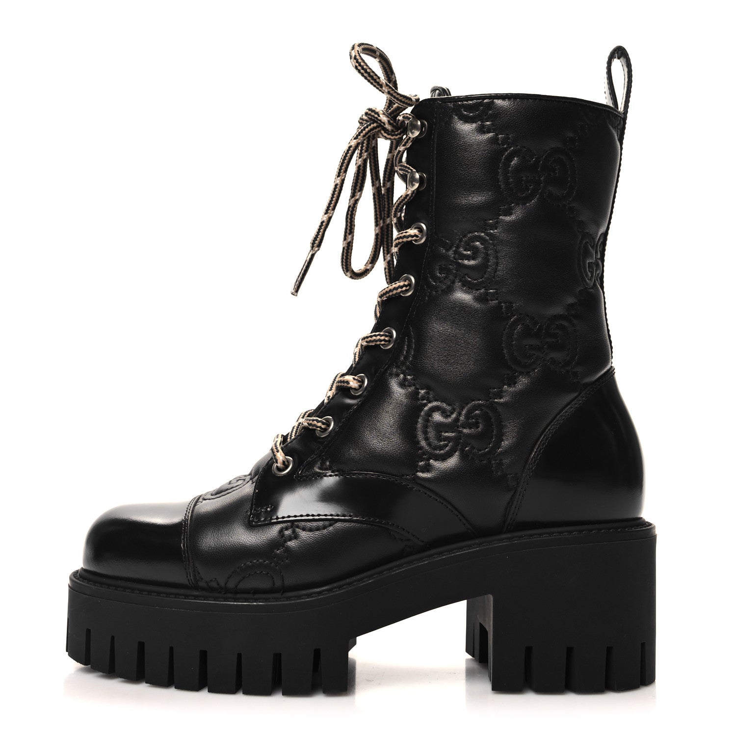 Gucci Cordovan Lux Nappa GG Matelasse Lace Up 60mm Combat Boots 35.5 Black 1 of 9