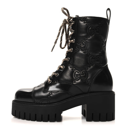 Gucci Cordovan Lux Nappa GG Matelasse Lace Up 60mm Combat Boots 35.5 Black 1 of 9