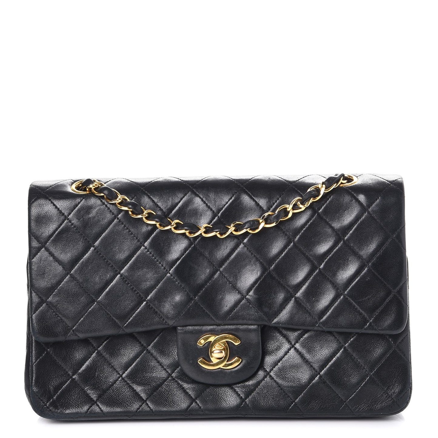 Lambskin Quilted Medium Double Flap Black